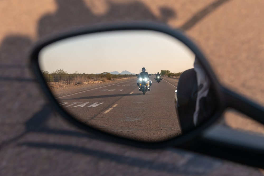 sidemirror view of a motorcycle